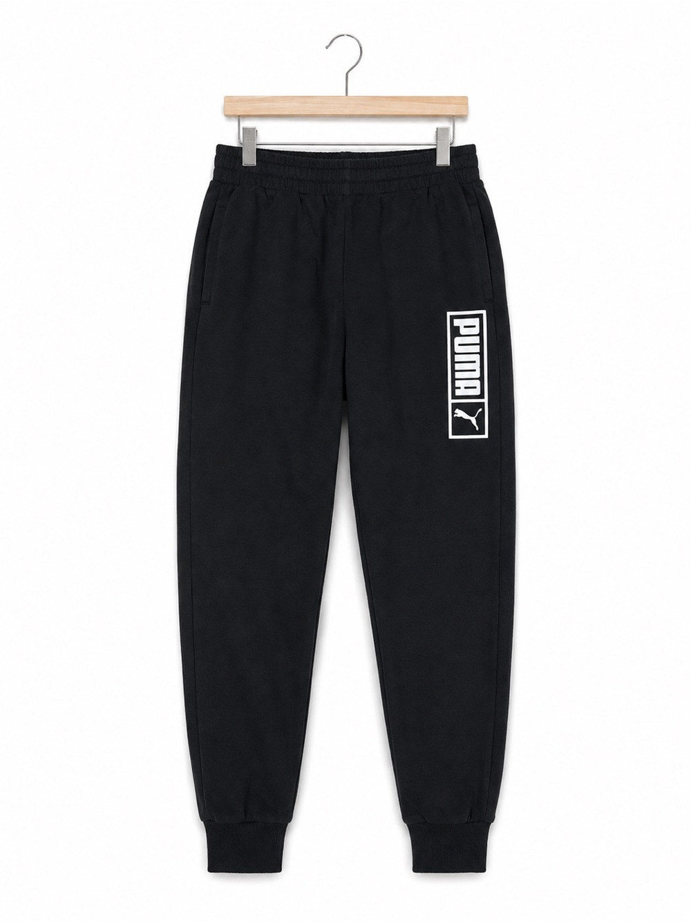 Puma Youth Black Fleece Joggers Large 14-16 Vertical Logo Sweatpants